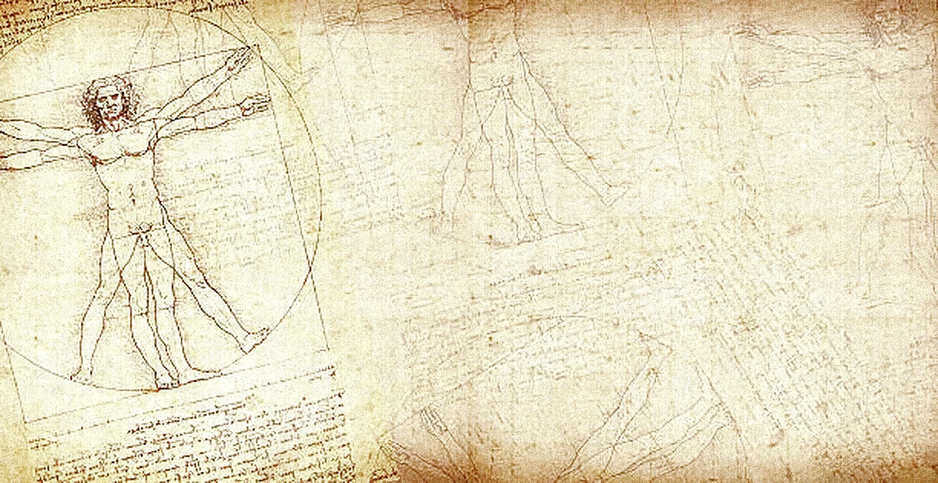 Leonardo da Vinci's Vitruvian Man drawn in ink on vintage parchment
